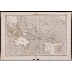 Gravure de 1840 - Carte géographique de l'Océanie - 1