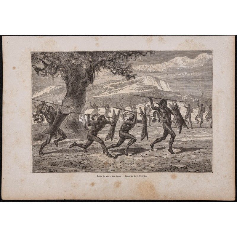 Gravure de 1867 - Danse de guerre des Obbos - 1