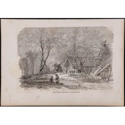 Gravure de 1867 - Village russe sur le bord de la Volga - 1