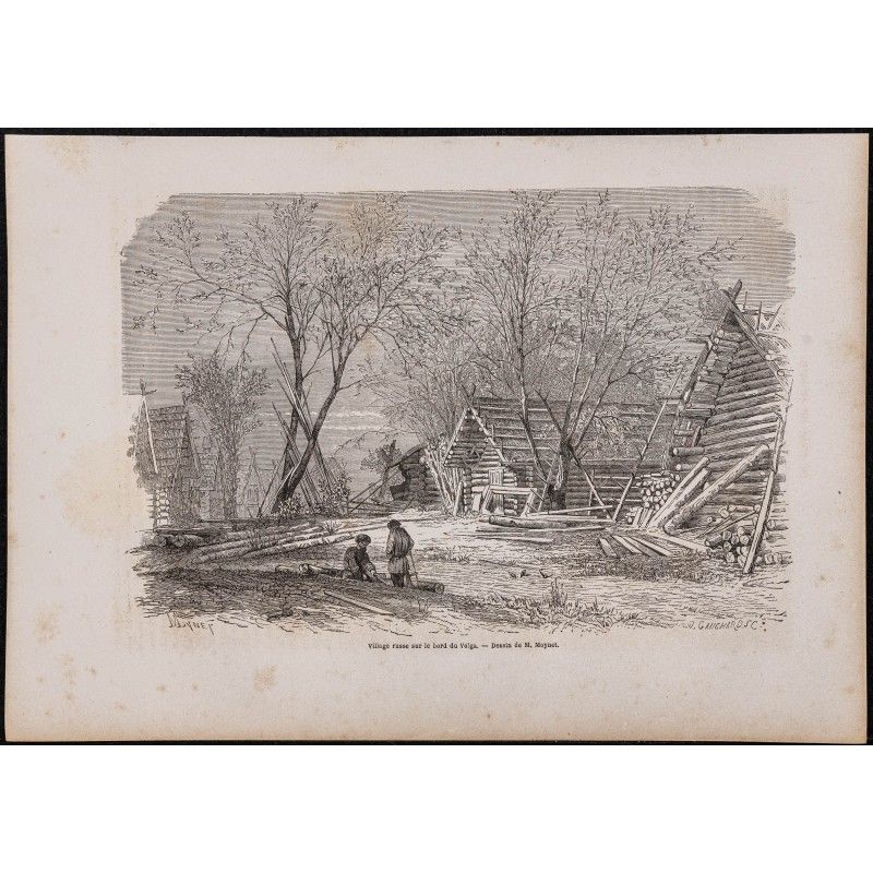 Gravure de 1867 - Village russe sur le bord de la Volga - 1