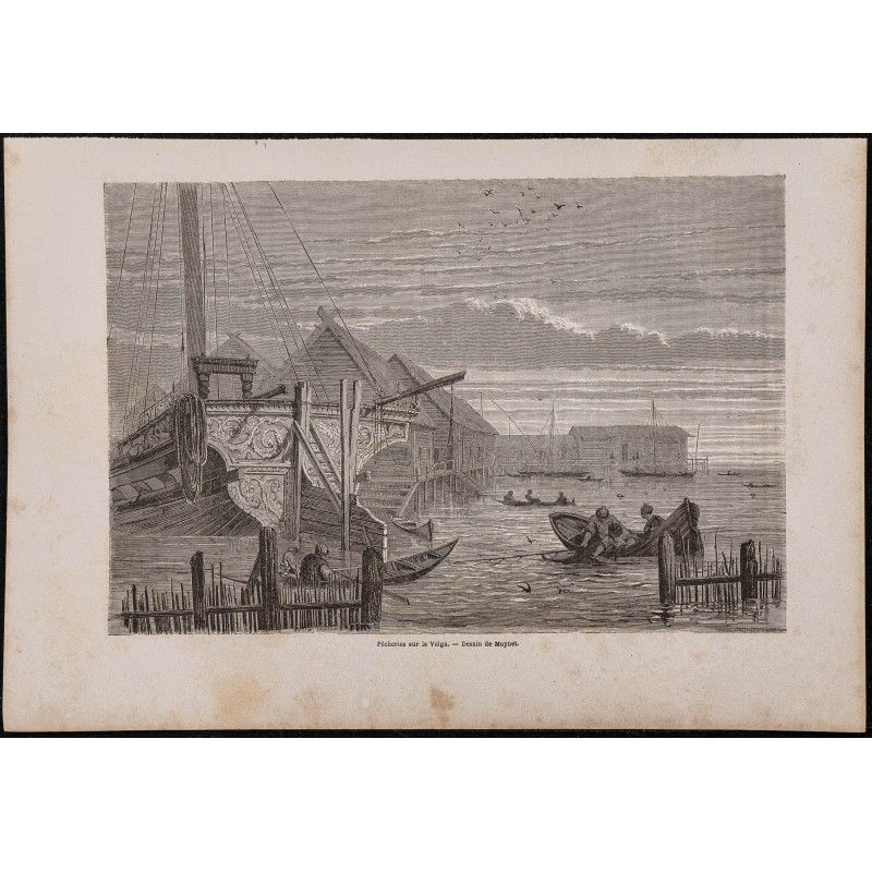 Gravure de 1867 - Pécheurs sur la Volga - 1