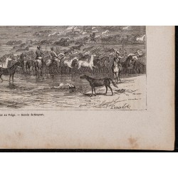 Gravure de 1867 - Troupeau de chevaux traversant la Volga - 5