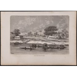 Gravure de 1867 - Village sur l'Amazone - 1
