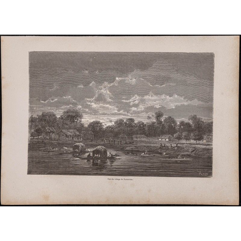 Gravure de 1867 - Village de Tonantins en Amazonie - 1