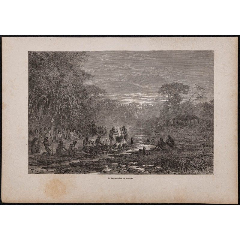 Gravure de 1867 - Banquet indien en Amazonie - 1