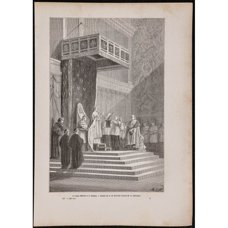 Gravure de 1867 - Pape Pie IX à la chapelle Sixtine - 1