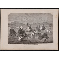 Gravure de 1867 - Passage d'un gué avec porteurs - 1