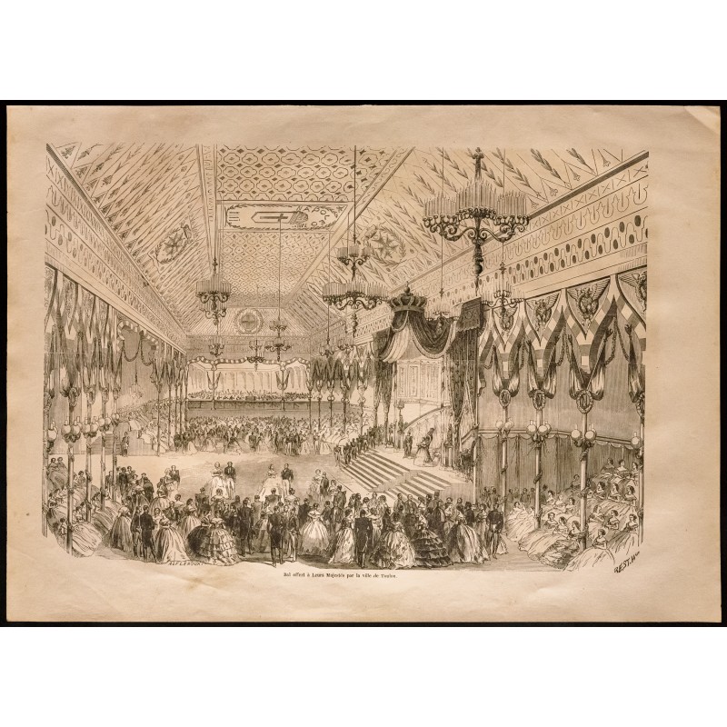 Gravure de 1860 - Toulon - Bal - Costumes de bal - 1