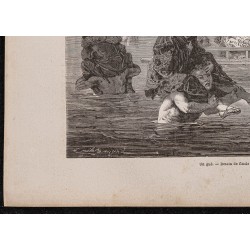 Gravure de 1867 - Passage d'un gué avec porteurs - 4
