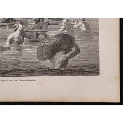 Gravure de 1867 - Passage d'un gué avec porteurs - 5