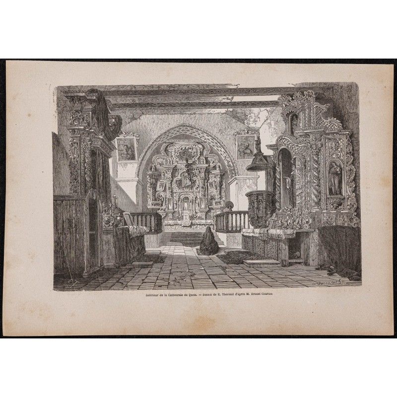 Gravure de 1867 - Intérieur de la cathédrale de Quito - 1