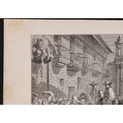 Gravure de 1867 - Rue et habitants de Quito - 2