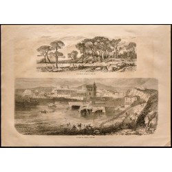 Gravure de 1860 - Marseille - Bains des catalans - 1