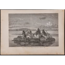 Gravure de 1867 - Bateau traditionnel sur le Tigre - 1