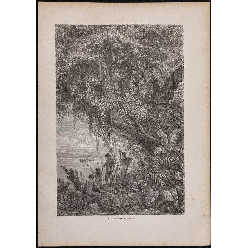 Gravure de 1867 - Bateau à vapeur sur l'Amazone - 1