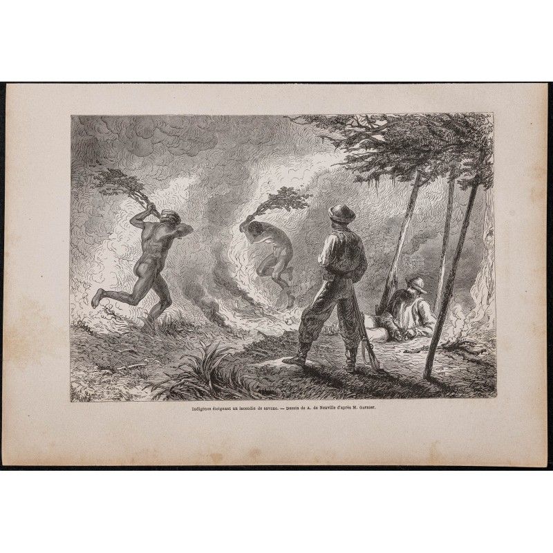 Gravure de 1867 - Kanaks éteignant un incendie - 1