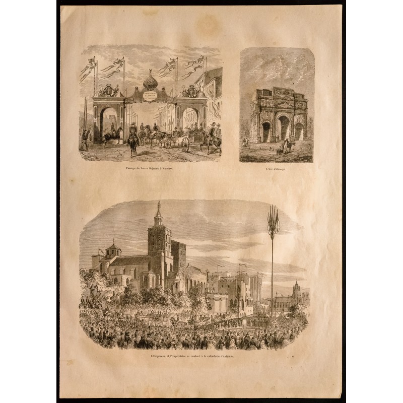 Gravure de 1860 - Valence - Orange - Avignon - 1