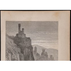 Gravure de 1867 - Châteaux de Neckarsteinach - 2