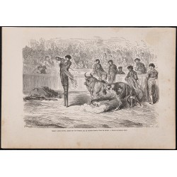 Gravure de 1867 - Corrida à échasses - 1