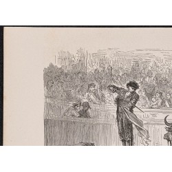 Gravure de 1867 - Corrida à échasses - 2