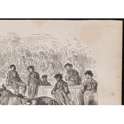Gravure de 1867 - Corrida à échasses - 3