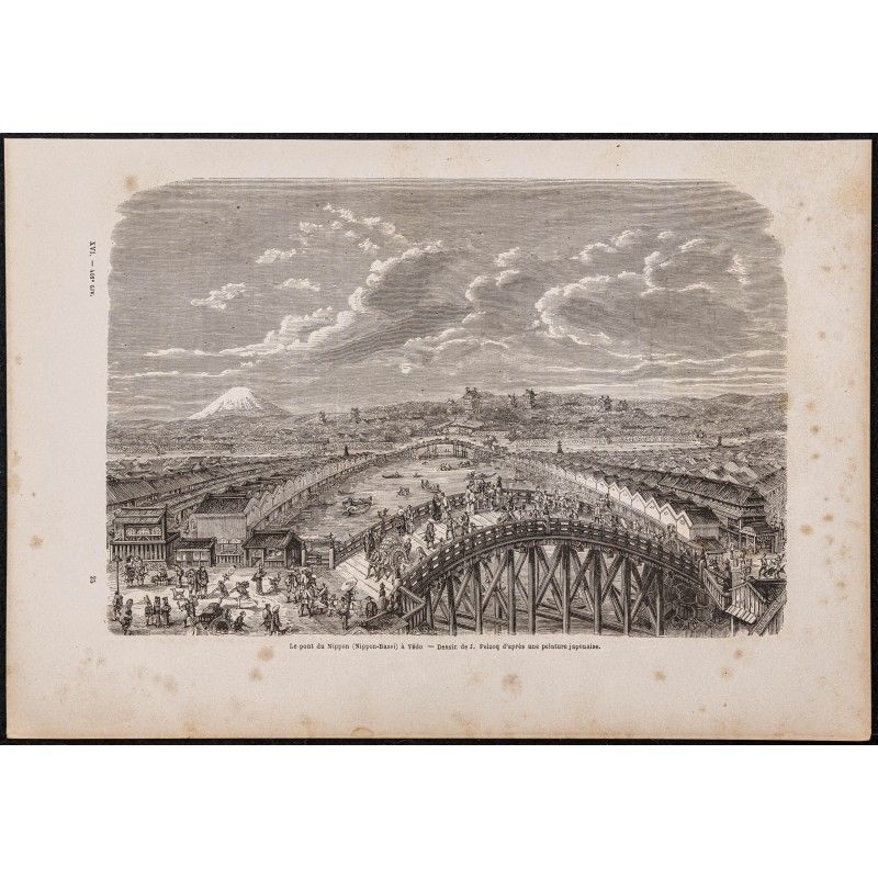 Gravure de 1867 - Pont en bois à Tokyo - 1