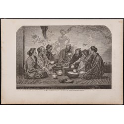 Gravure de 1867 - Le dîner d'une famille bourgeoise - 1