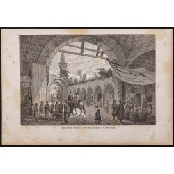 Gravure de 1865 - Un bazar à Tunis - 1