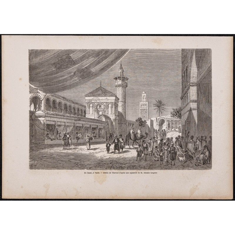 Gravure de 1865 - Un Bazar à Tunis - 1