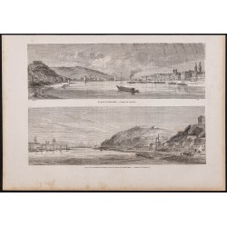 Gravure de 1865 - Danube et pont de Budapest - 1