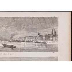 Gravure de 1865 - Danube et pont de Budapest - 3