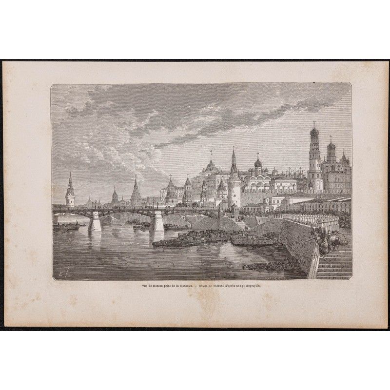 Gravure de 1865 - Vue de Moscou et du Kremlin - 1