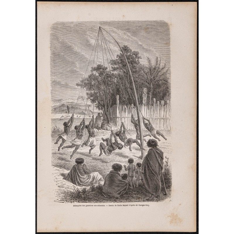Gravure de 1865 - Balançoire des maoris - 1