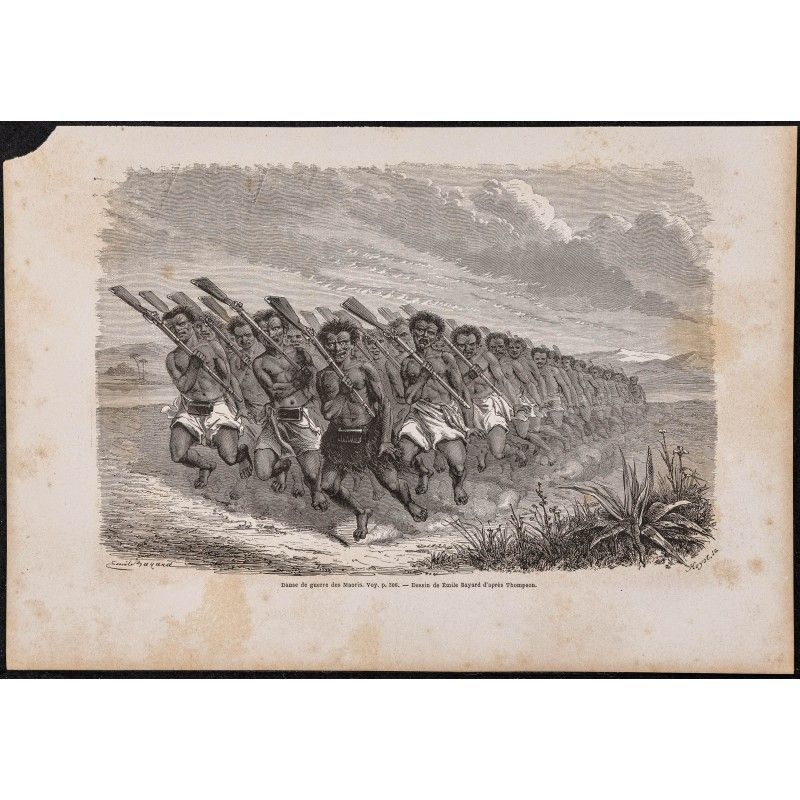 Gravure de 1865 - Haka des Maoris - 1