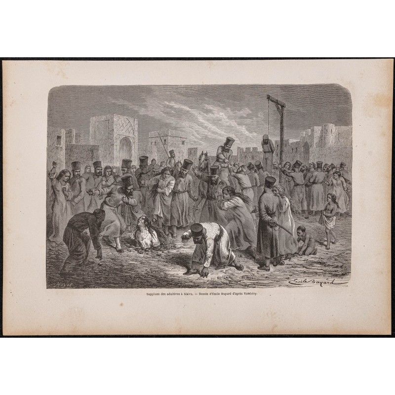 Gravure de 1865 - Lapidation et pendaison à Khiva (Ouzbékistan) - 1