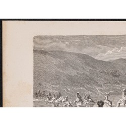 Gravure de 1865 - Caravane passant à gué le Murghab - 2
