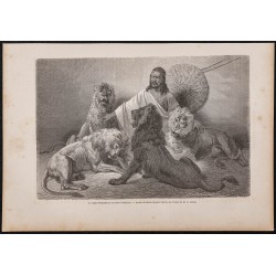 Gravure de 1865 - Portrait de Téwodros II avec ses lions - 1