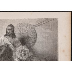 Gravure de 1865 - Portrait de Téwodros II avec ses lions - 3