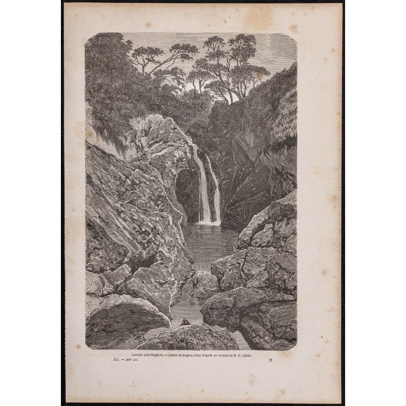 Gravure de 1865 - Cascade en Éthiopie - 1