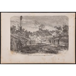 Gravure de 1865 - Village pahouin - 1