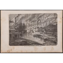 Gravure de 1865 - Usine à cuivre de Swansea - 1