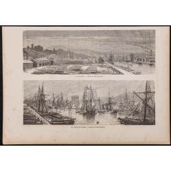 Gravure de 1865 - Ville et port de Newport - 1