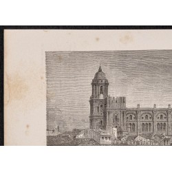 Gravure de 1865 - Malaga (Cathédrale et port) - 2