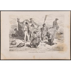 Gravure de 1865 - Voyous sur la plage à Malaga - 1