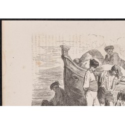 Gravure de 1865 - Voyous sur la plage à Malaga - 2
