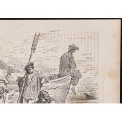 Gravure de 1865 - Voyous sur la plage à Malaga - 3
