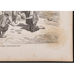 Gravure de 1865 - Voyous sur la plage à Malaga - 5