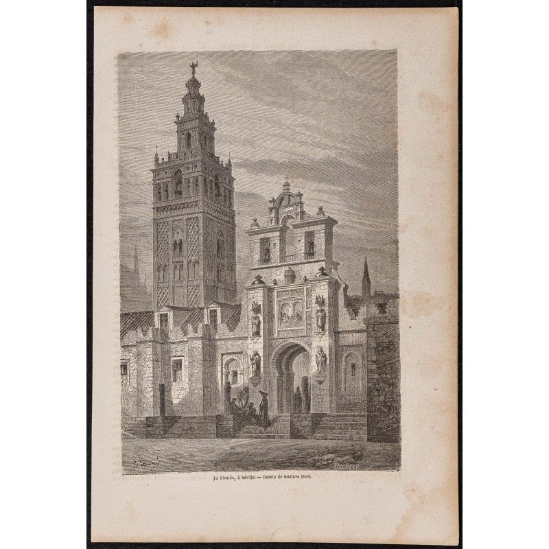 Gravure de 1865 - La Giralda à Séville - 1