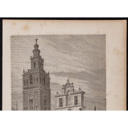 Gravure de 1865 - La Giralda à Séville - 2
