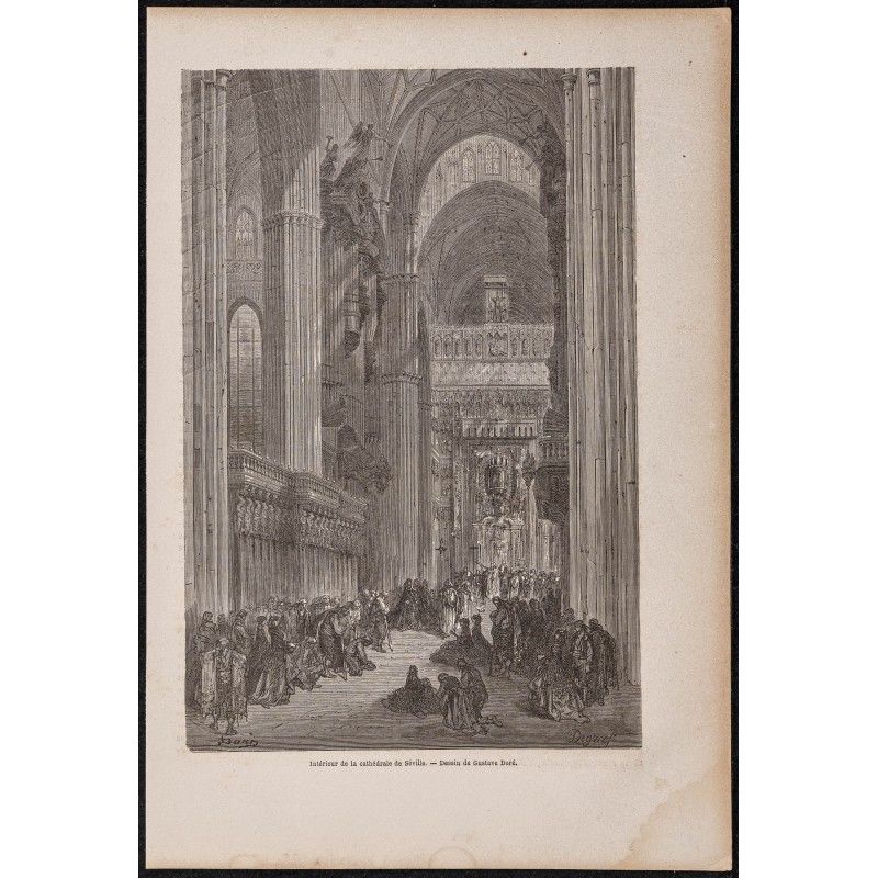 Gravure de 1865 - Intérieur de la cathédrale de Séville - 1